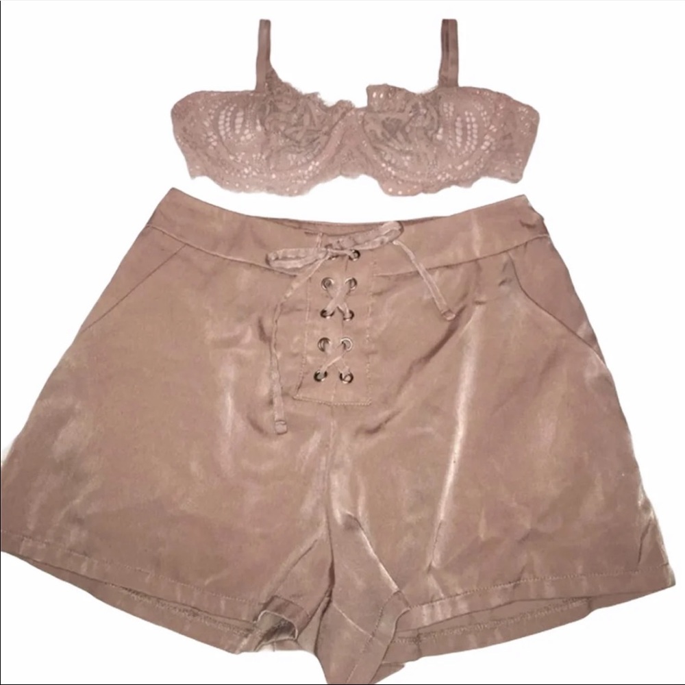 silk lace up shorts